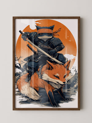 Fuchs Samurai Grafik Retro Hemiszenerie