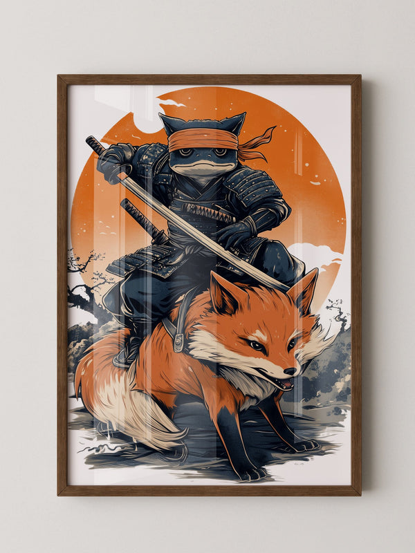 Fuchs Samurai Grafik Retro Hemiszenerie