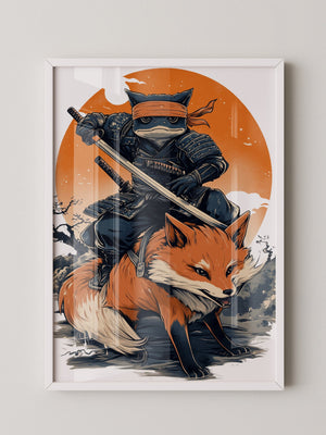 Fuchs Samurai Grafik Retro Hemiszenerie