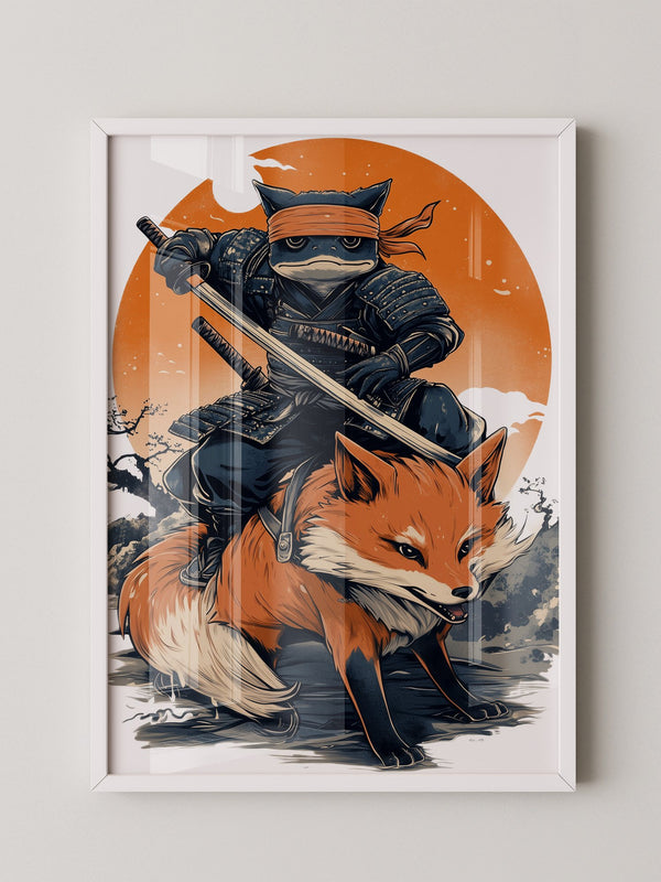 Fuchs Samurai Grafik Retro Hemiszenerie