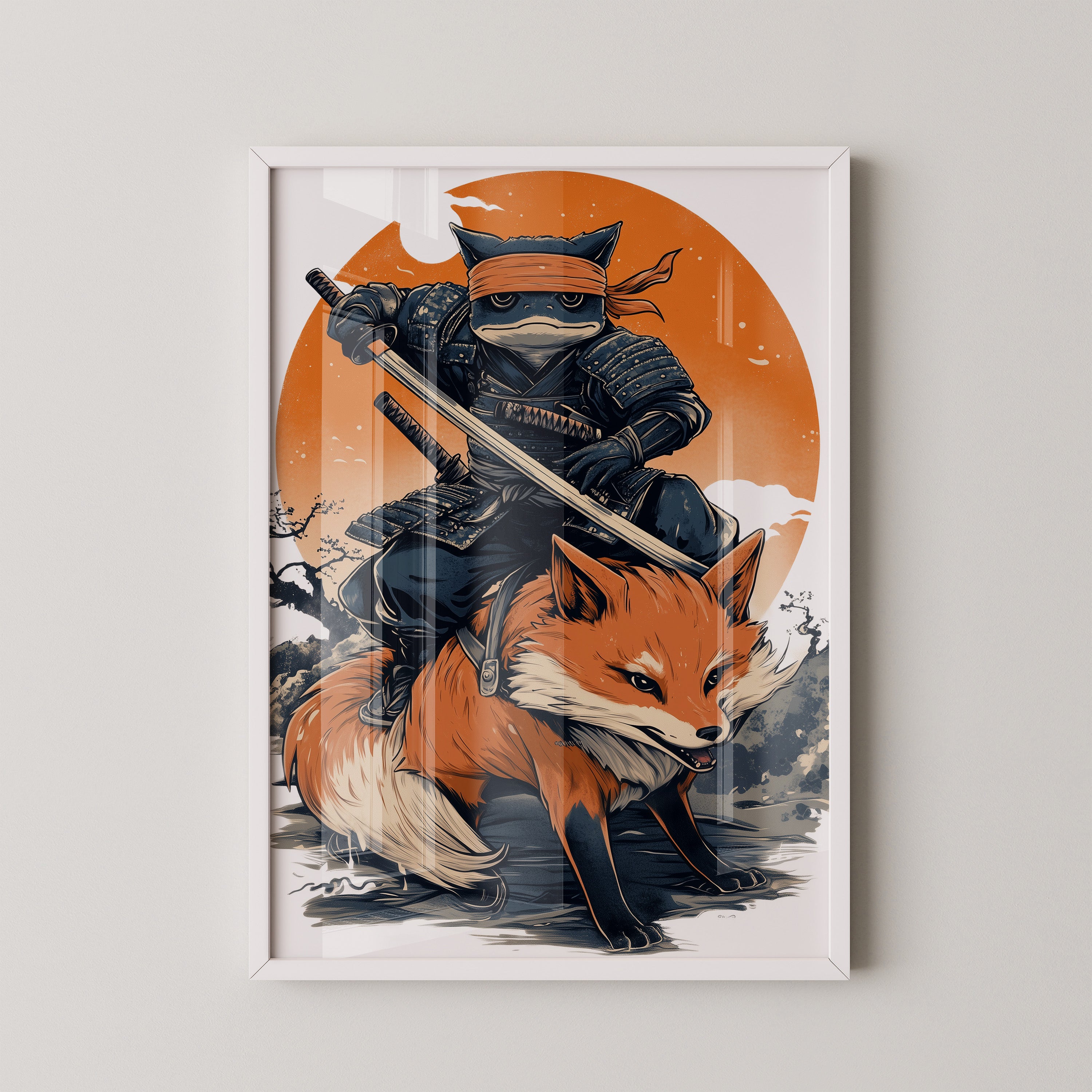 Fuchs Samurai Grafik Retro Hemiszenerie