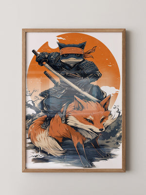Fuchs Samurai Grafik Retro Hemiszenerie
