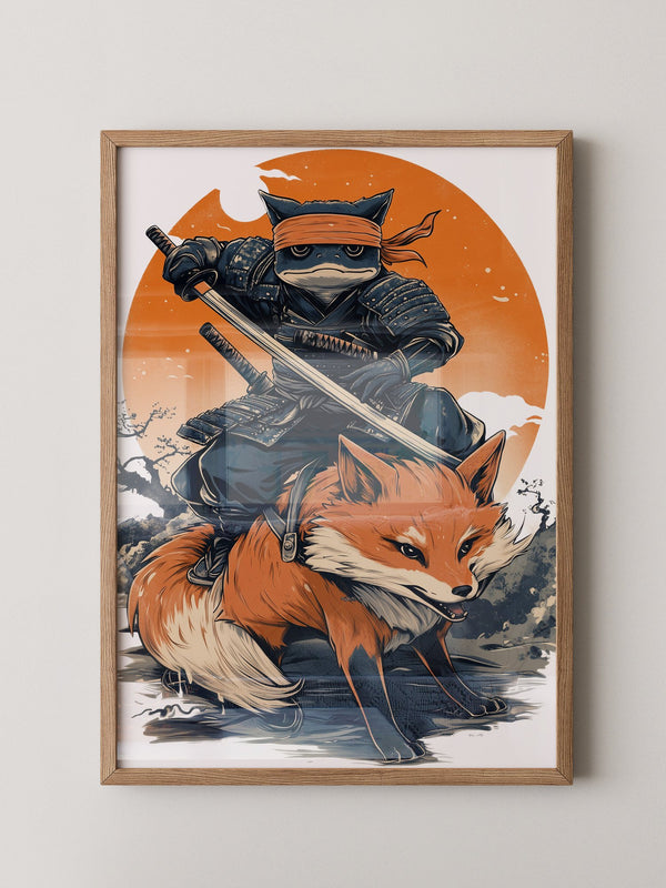 Fuchs Samurai Grafik Retro Hemiszenerie
