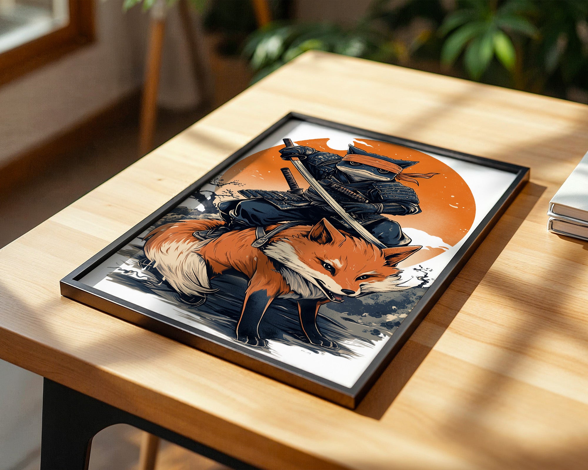 Fuchs Samurai Grafik Retro Hemiszenerie