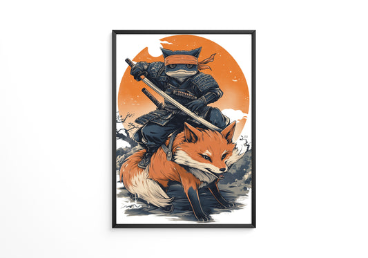 Fuchs Samurai Grafik Retro Hemiszenerie