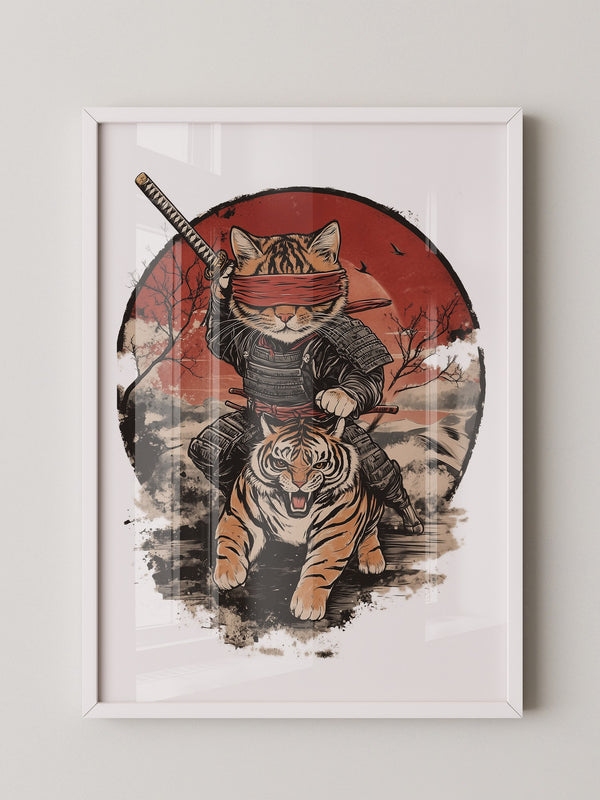 Katzen-Ninja auf Tiger Retro Japan