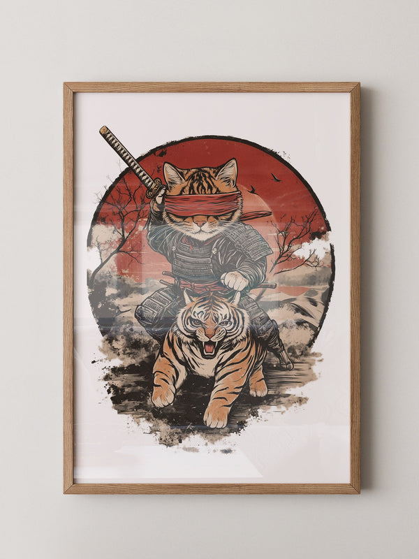 Katzen-Ninja auf Tiger Retro Japan