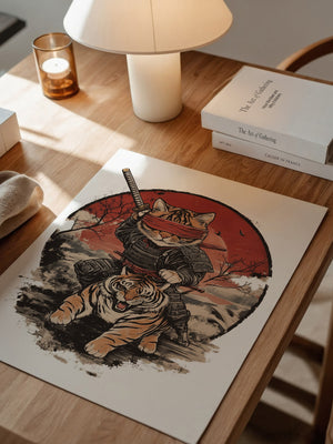 Katzen-Ninja auf Tiger Retro Japan