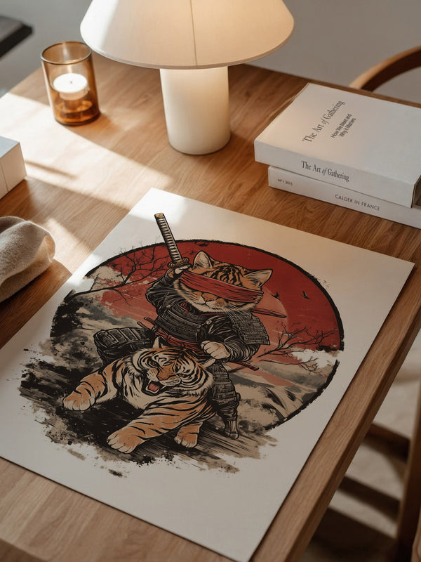 Katzen-Ninja auf Tiger Retro Japan