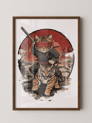 Katzen-Ninja auf Tiger Retro Japan