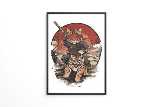 Katzen-Ninja auf Tiger Retro Japan