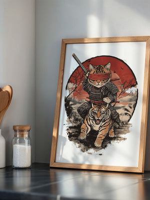 Katzen-Ninja auf Tiger Retro Japan
