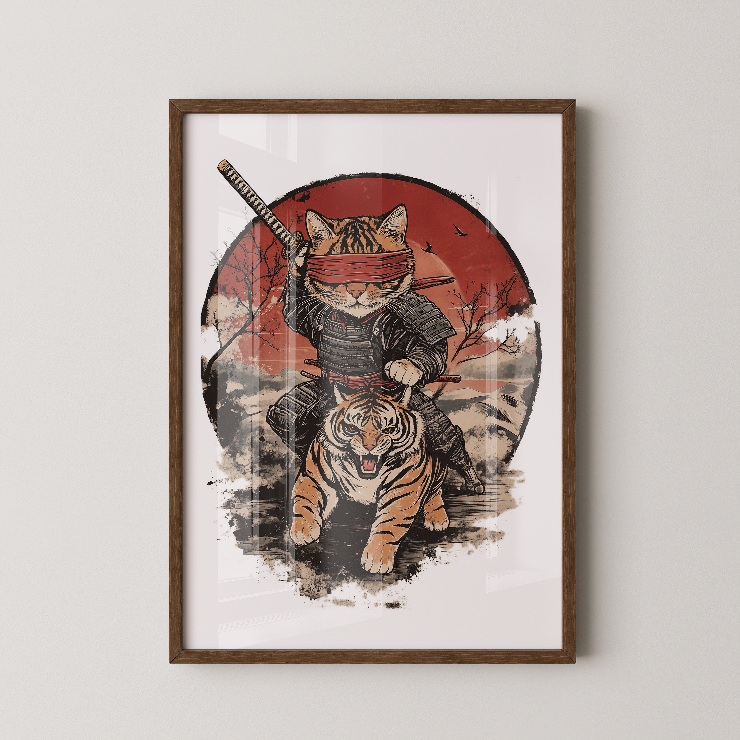 Katzen-Ninja auf Tiger Retro Japan