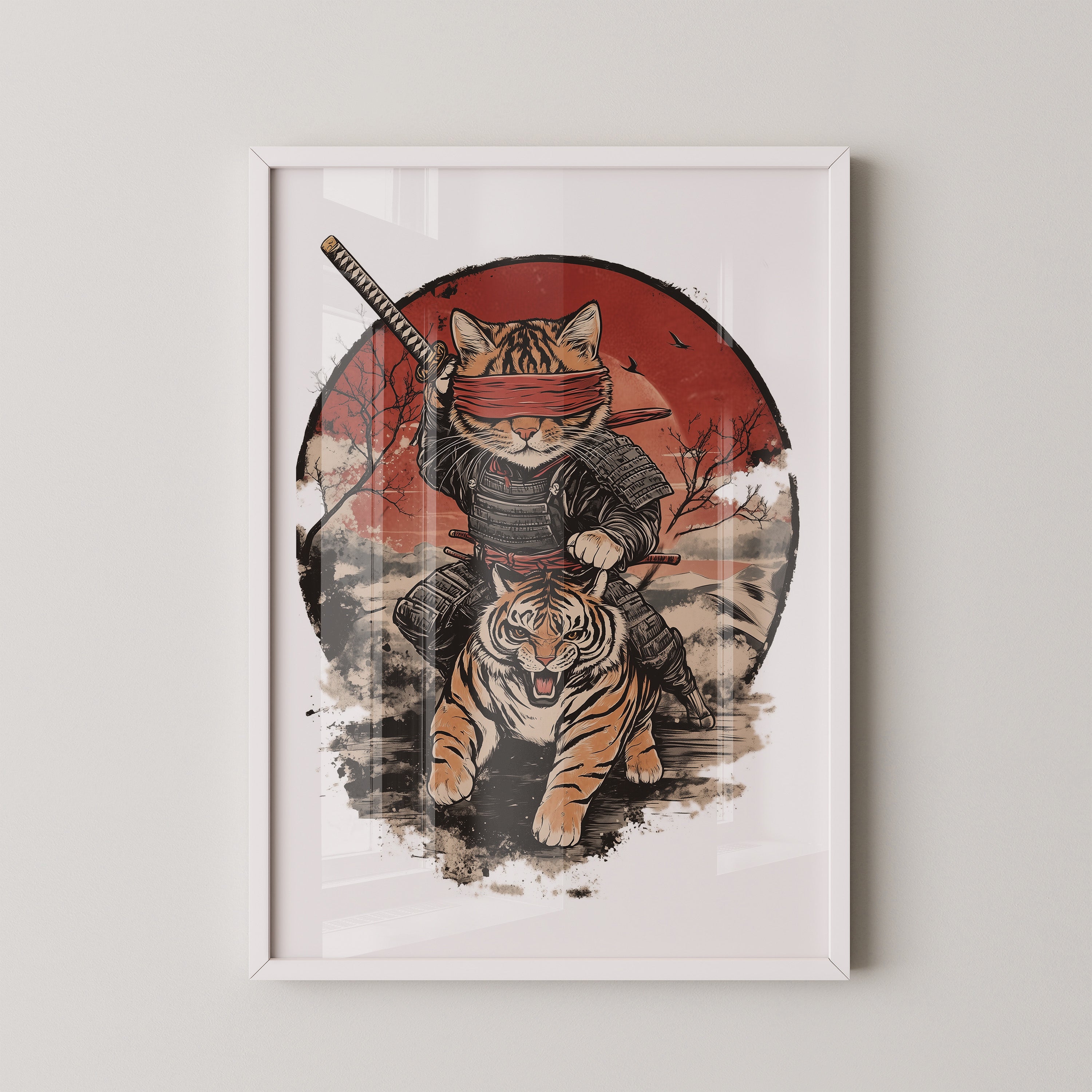 Katzen-Ninja auf Tiger Retro Japan