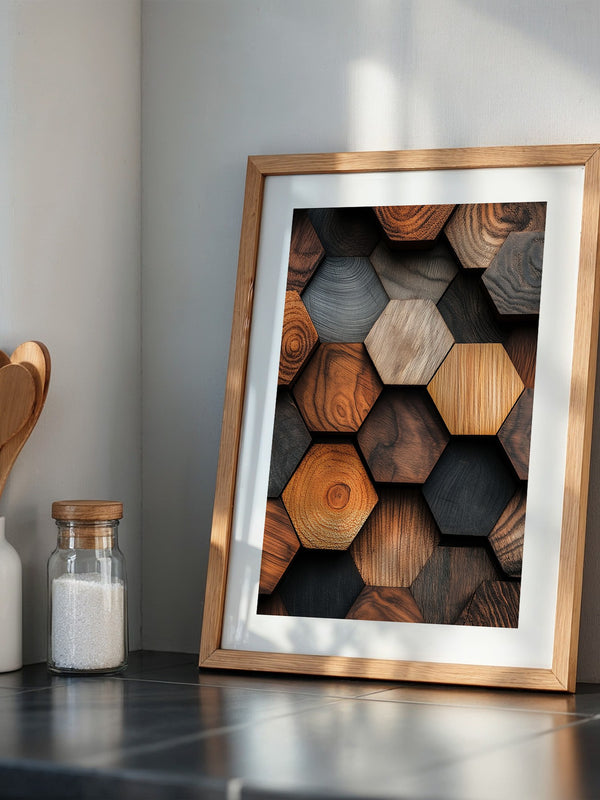 Holz Hexagon Mosaik Farbvielfalt