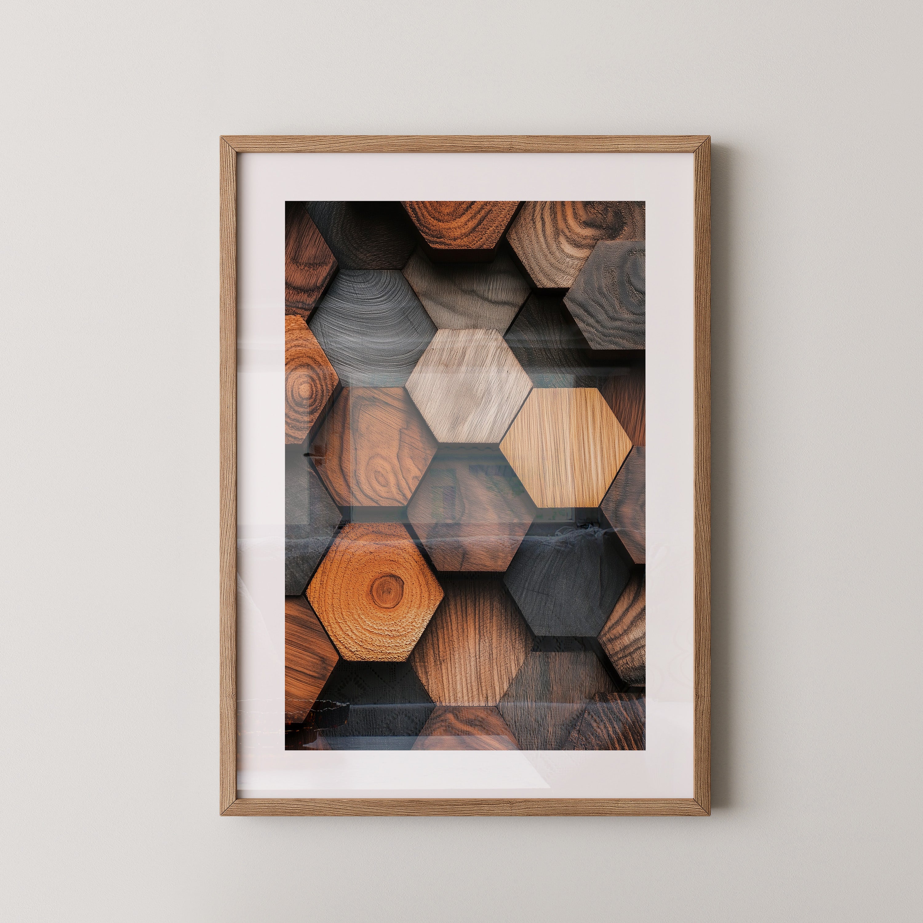 Holz Hexagon Mosaik Farbvielfalt
