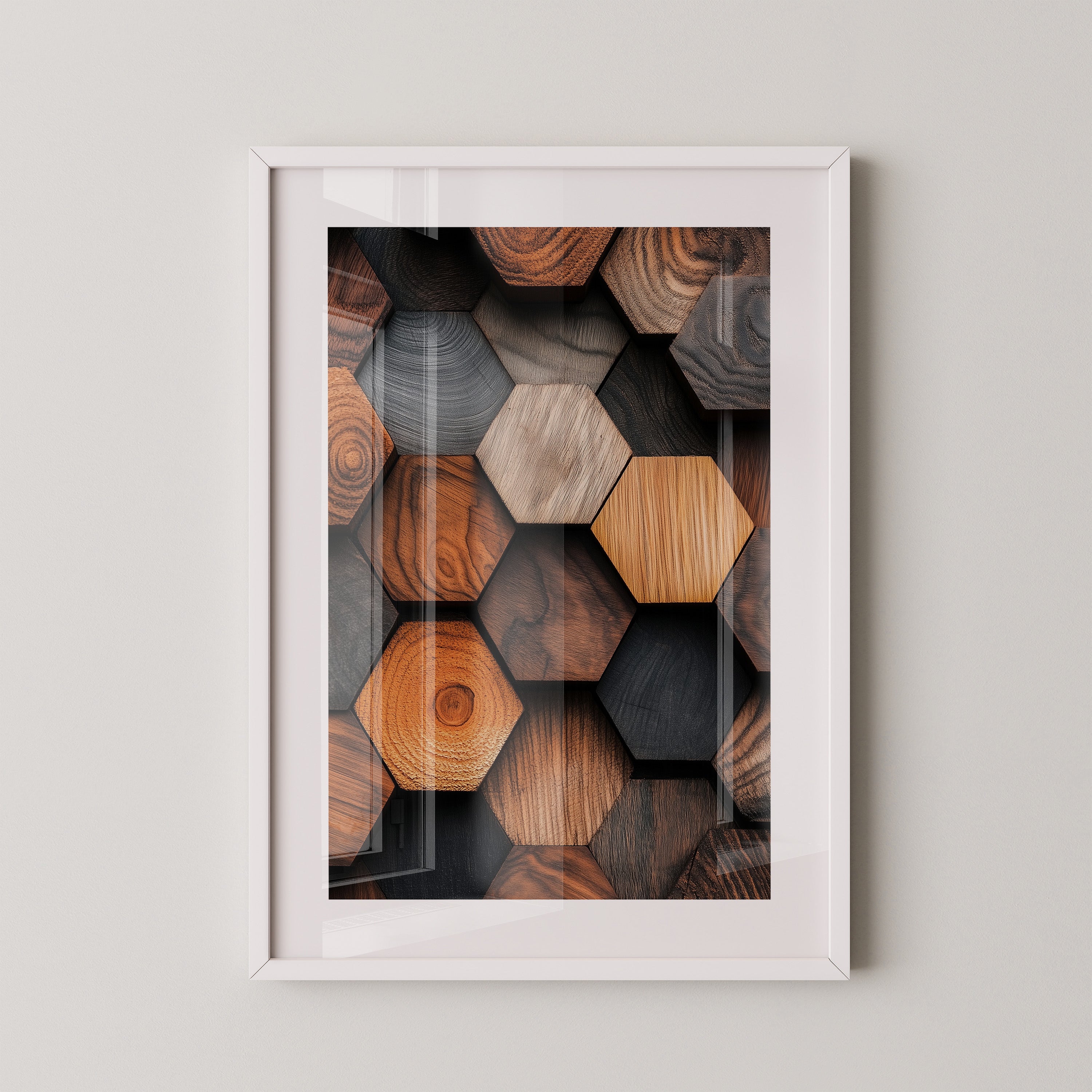 Holz Hexagon Mosaik Farbvielfalt