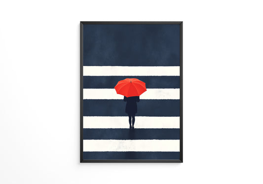 Roter Regenschirm Zebrastreifen