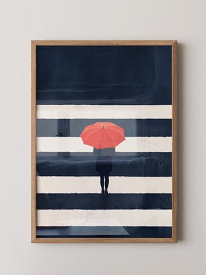 Roter Regenschirm Zebrastreifen