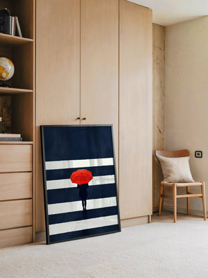 Roter Regenschirm Zebrastreifen