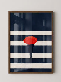 Roter Regenschirm Zebrastreifen