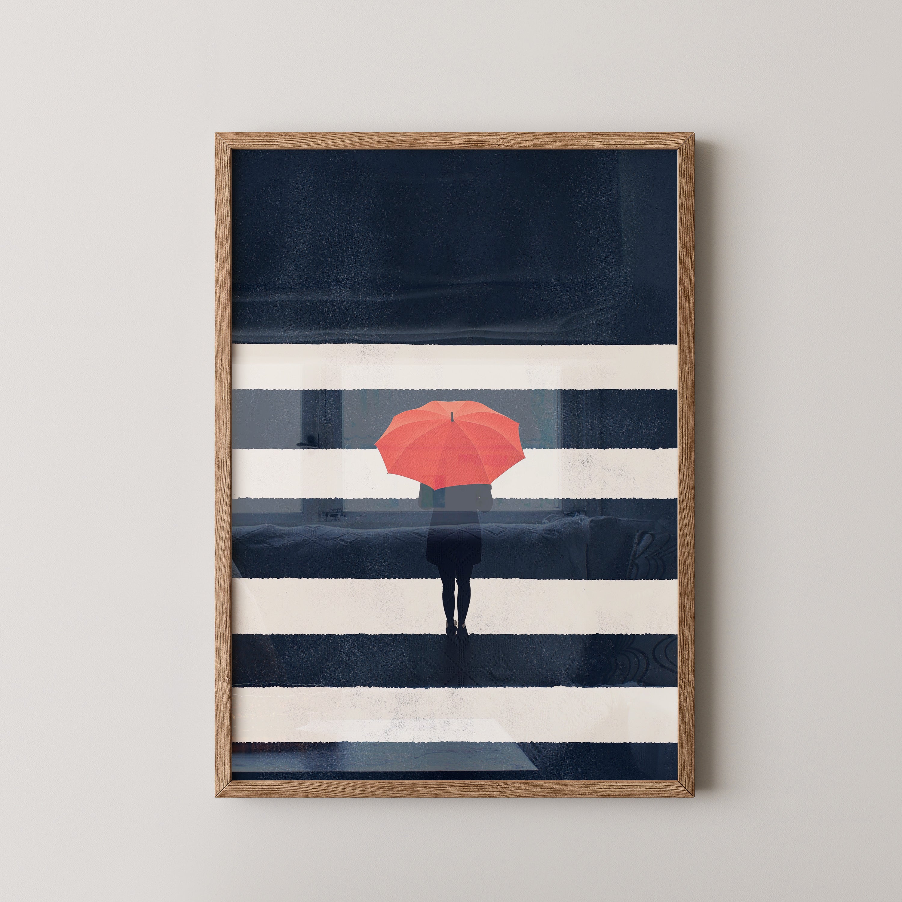 Roter Regenschirm Zebrastreifen