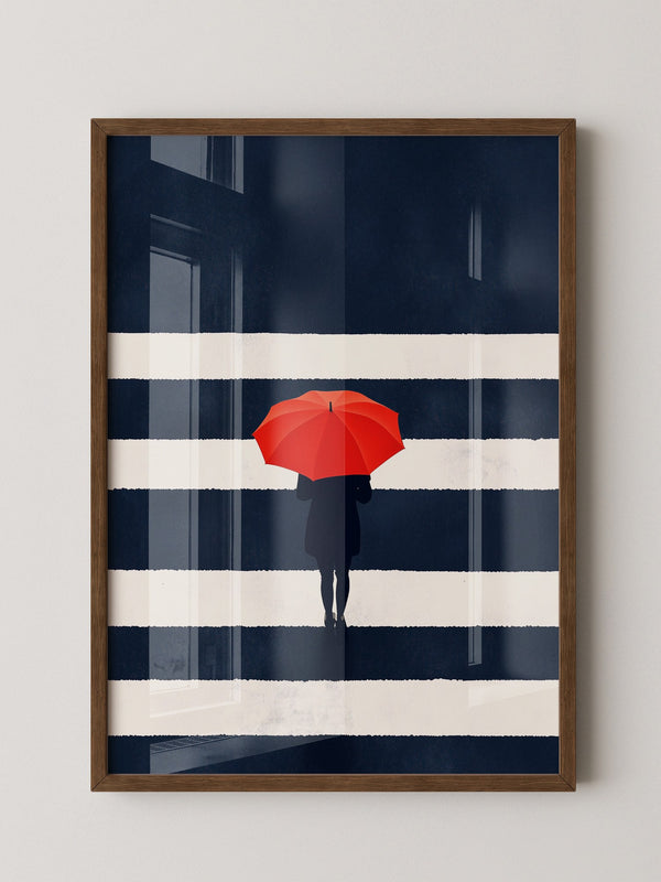 Roter Regenschirm Zebrastreifen