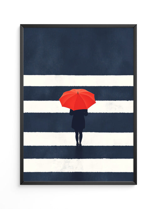 Roter Regenschirm Zebrastreifen