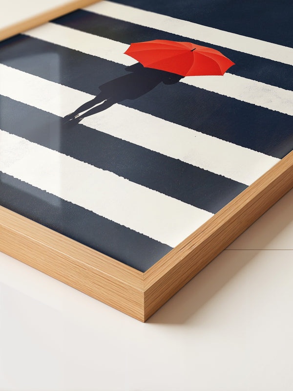 Roter Regenschirm Zebrastreifen