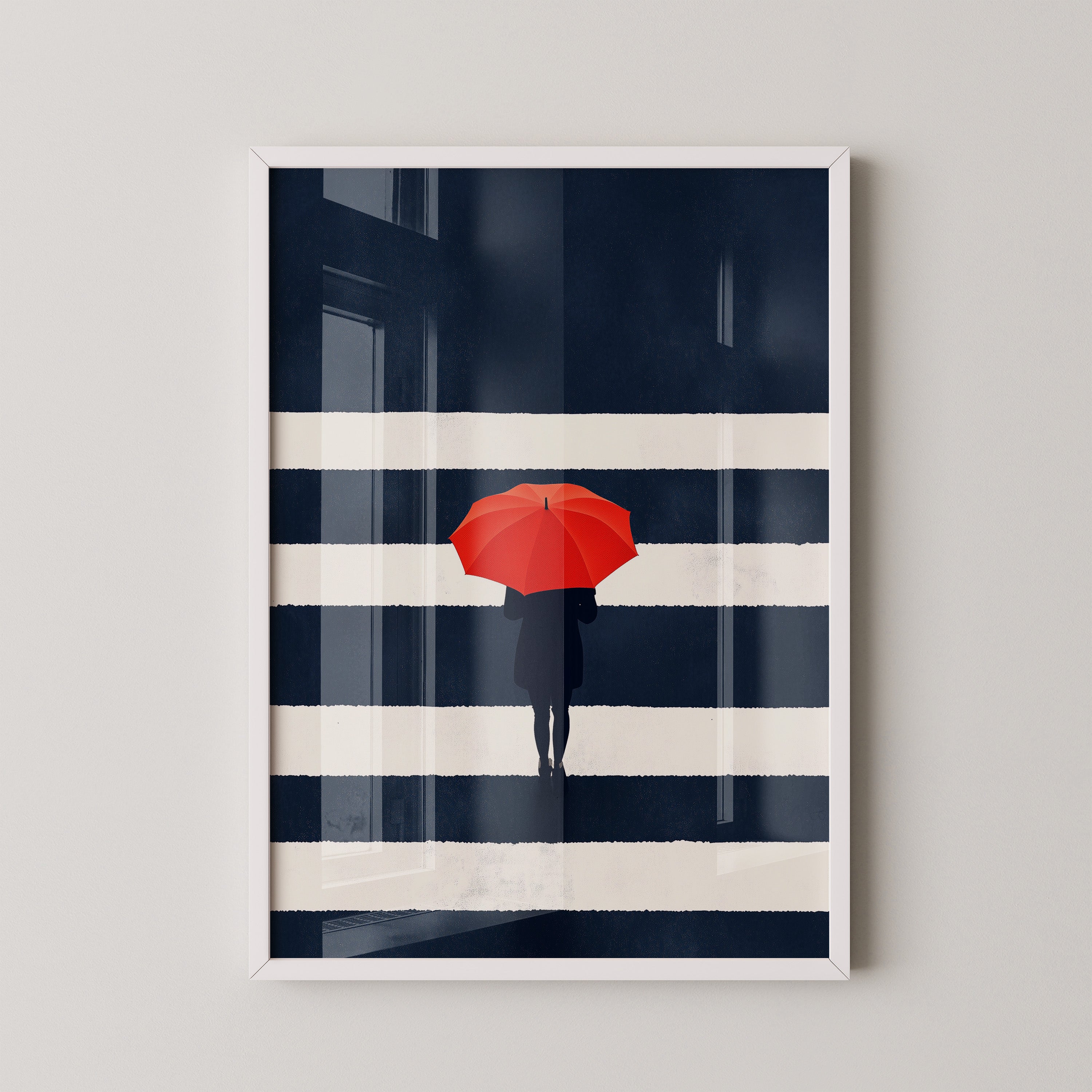 Roter Regenschirm Zebrastreifen