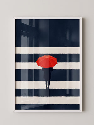 Roter Regenschirm Zebrastreifen