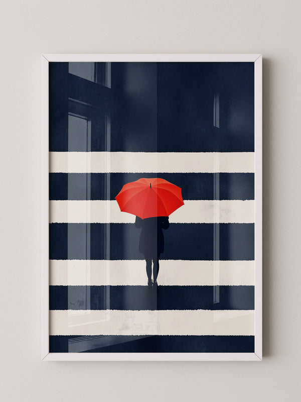 Roter Regenschirm Zebrastreifen