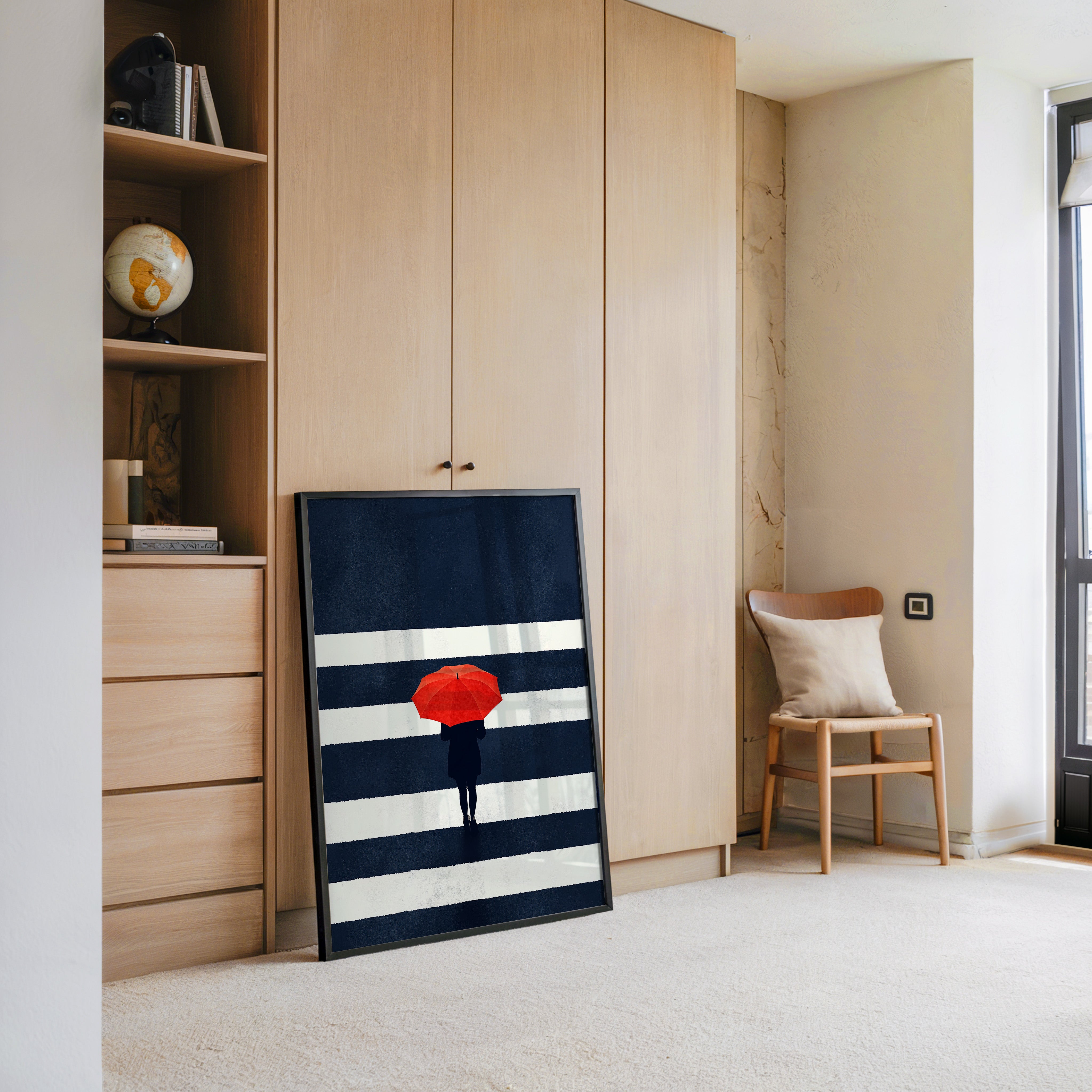 Roter Regenschirm Zebrastreifen