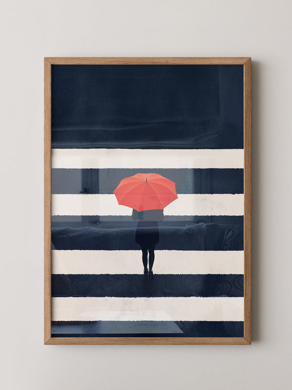 Roter Regenschirm Zebrastreifen