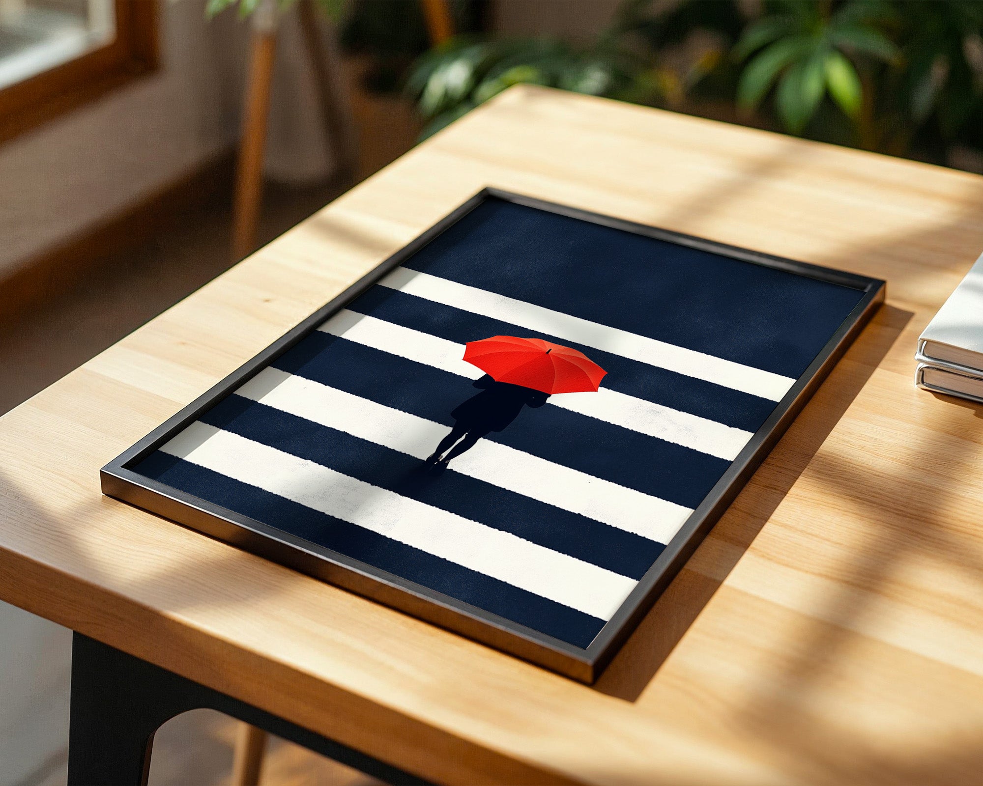 Roter Regenschirm Zebrastreifen