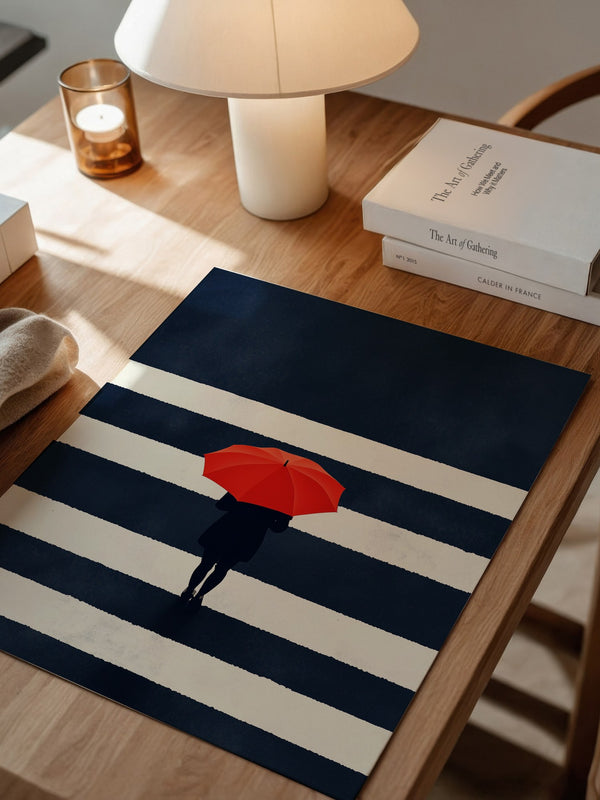 Roter Regenschirm Zebrastreifen