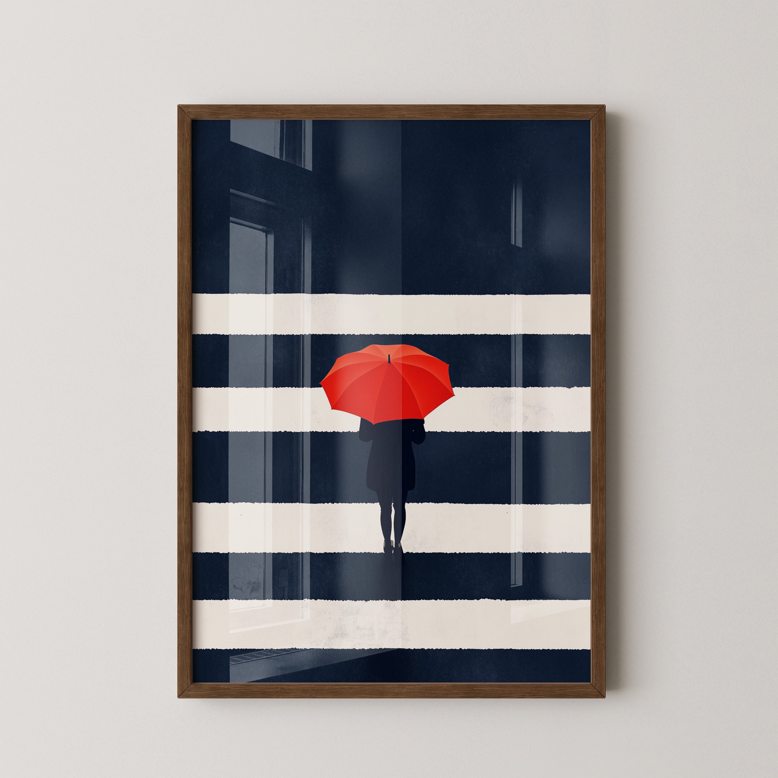 Roter Regenschirm Zebrastreifen