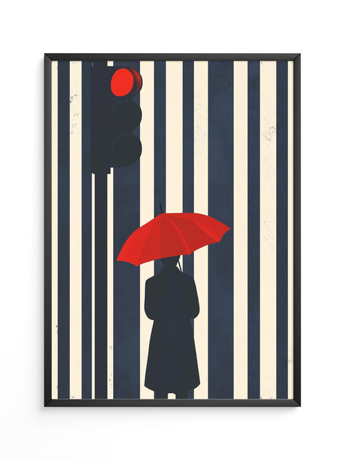 Roter Regenschirm Streifenoptik