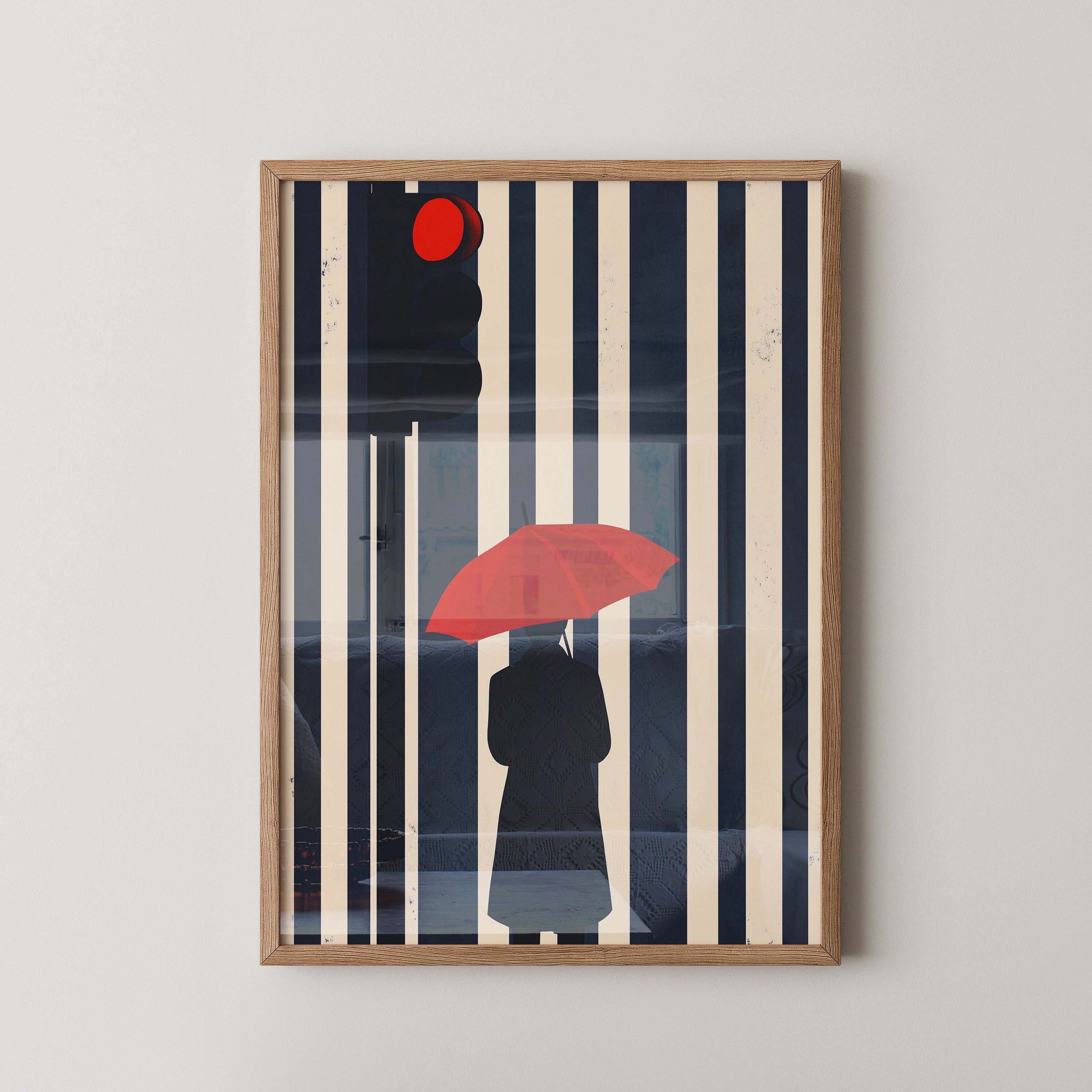 Roter Regenschirm Streifenoptik