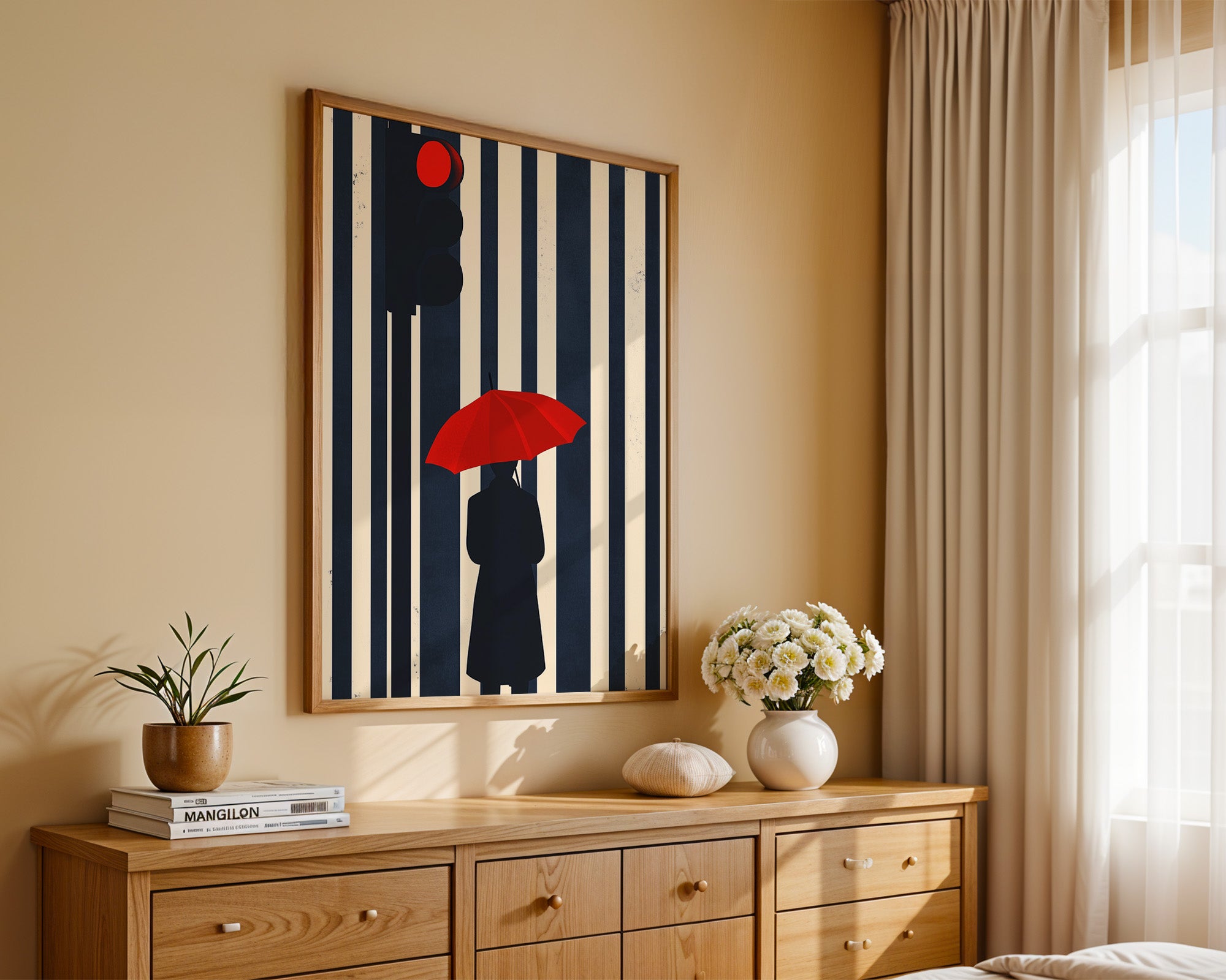 Roter Regenschirm Streifenoptik