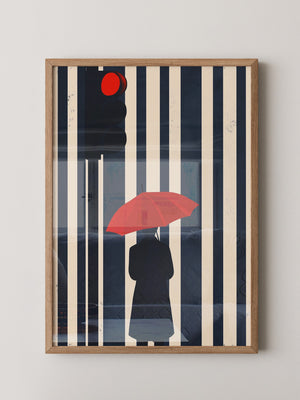 Roter Regenschirm Streifenoptik