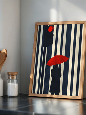 Roter Regenschirm Streifenoptik