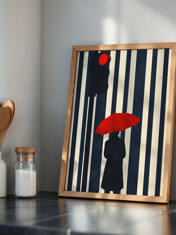 Roter Regenschirm Streifenoptik