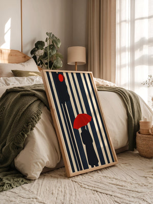 Roter Regenschirm Streifenoptik