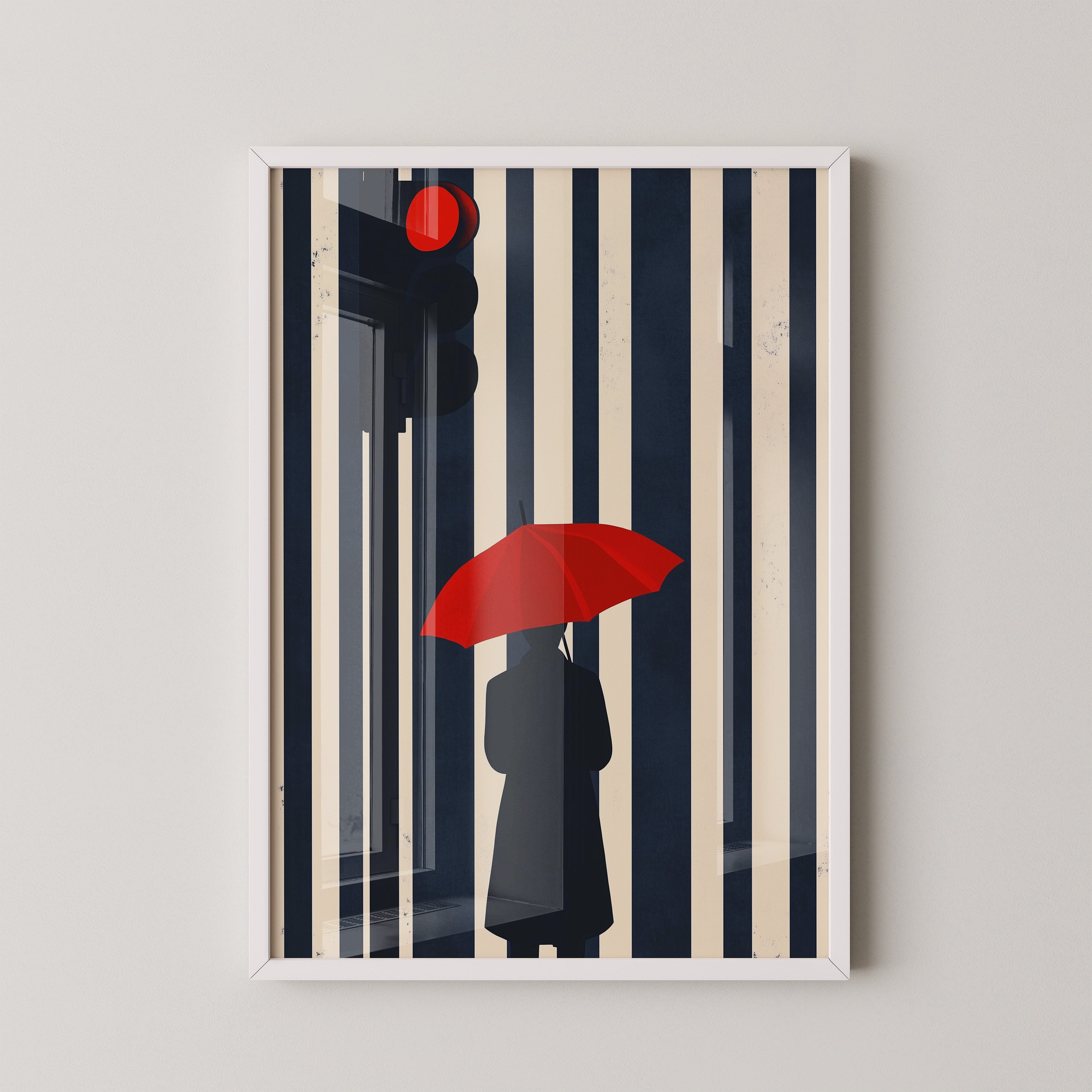 Roter Regenschirm Streifenoptik