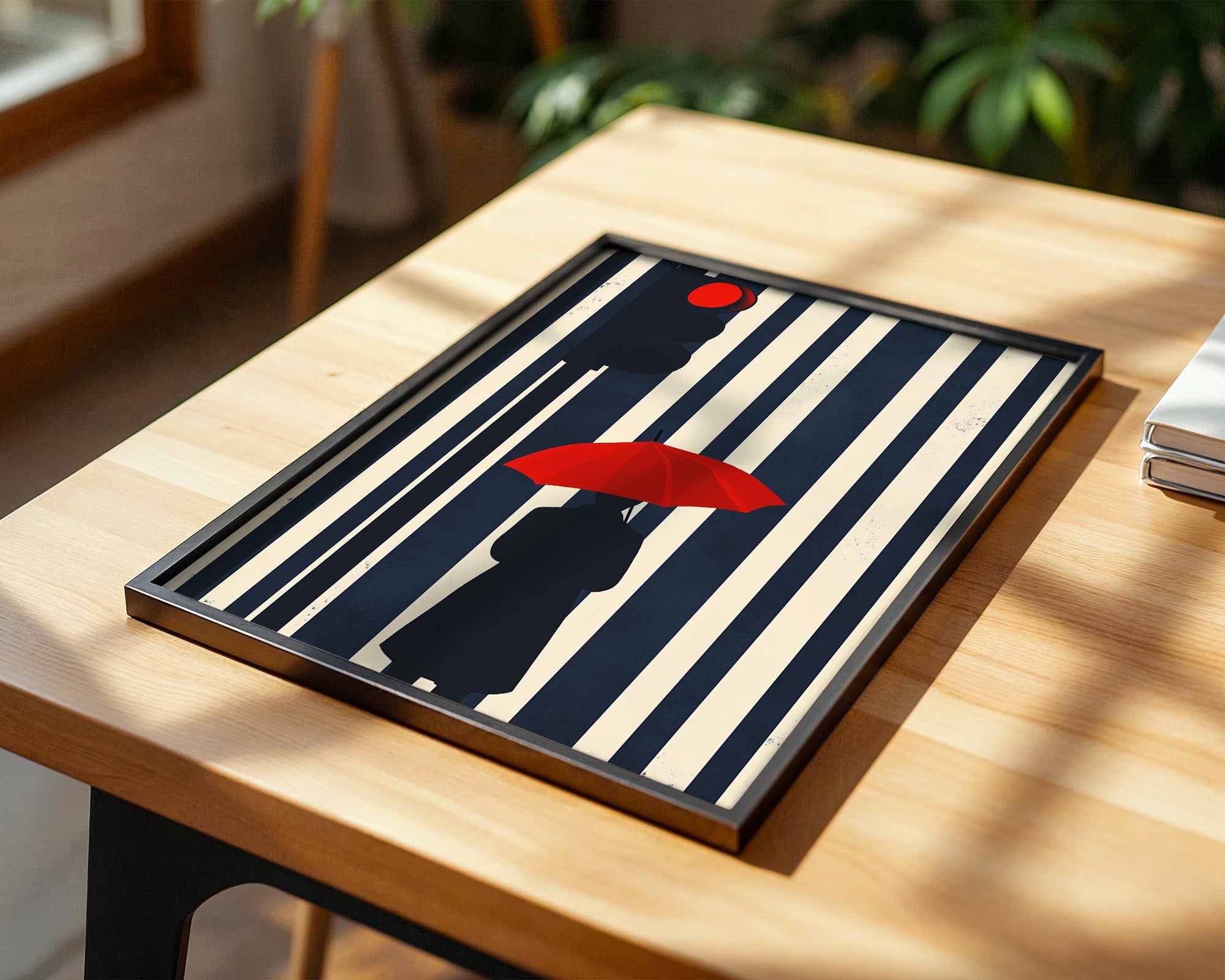 Roter Regenschirm Streifenoptik