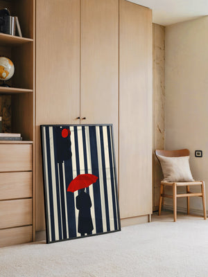 Roter Regenschirm Streifenoptik