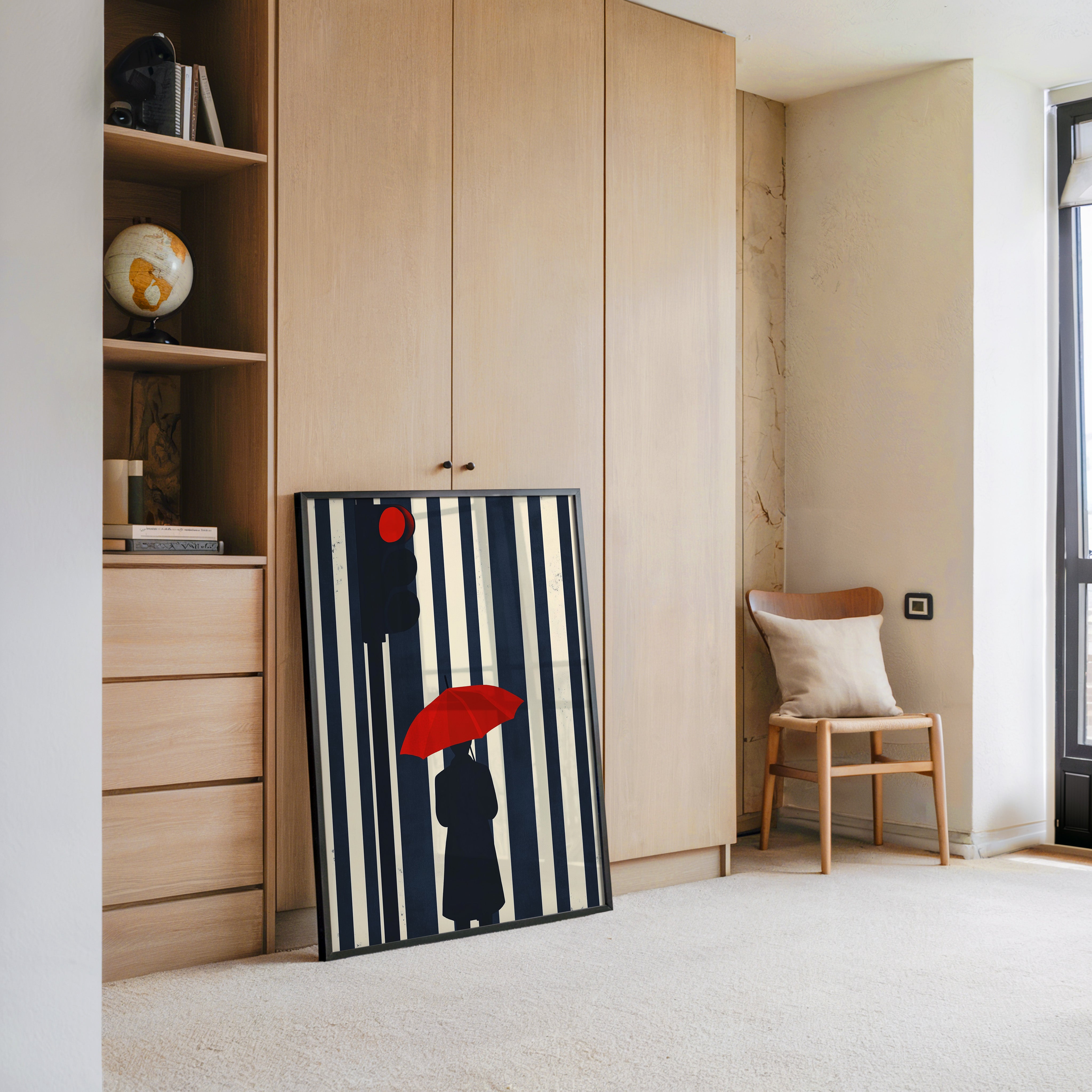 Roter Regenschirm Streifenoptik