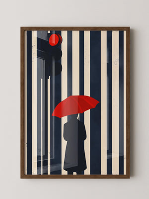 Roter Regenschirm Streifenoptik