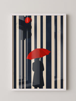 Roter Regenschirm Streifenoptik